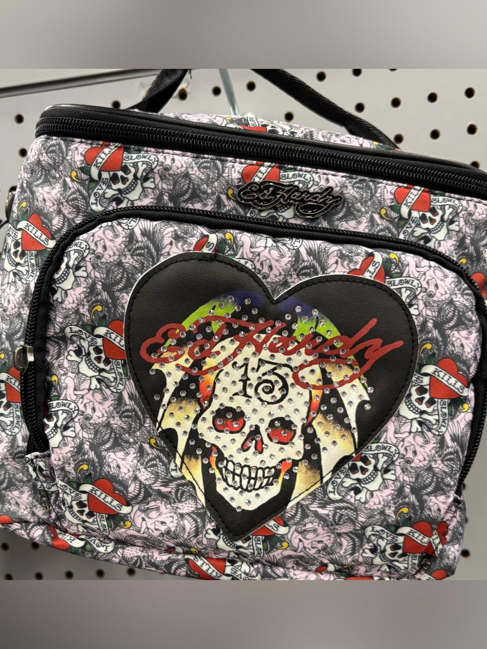 Ed Hardy Pink, Black & Red Skull Heart Tattoo Styled Lunch Bag